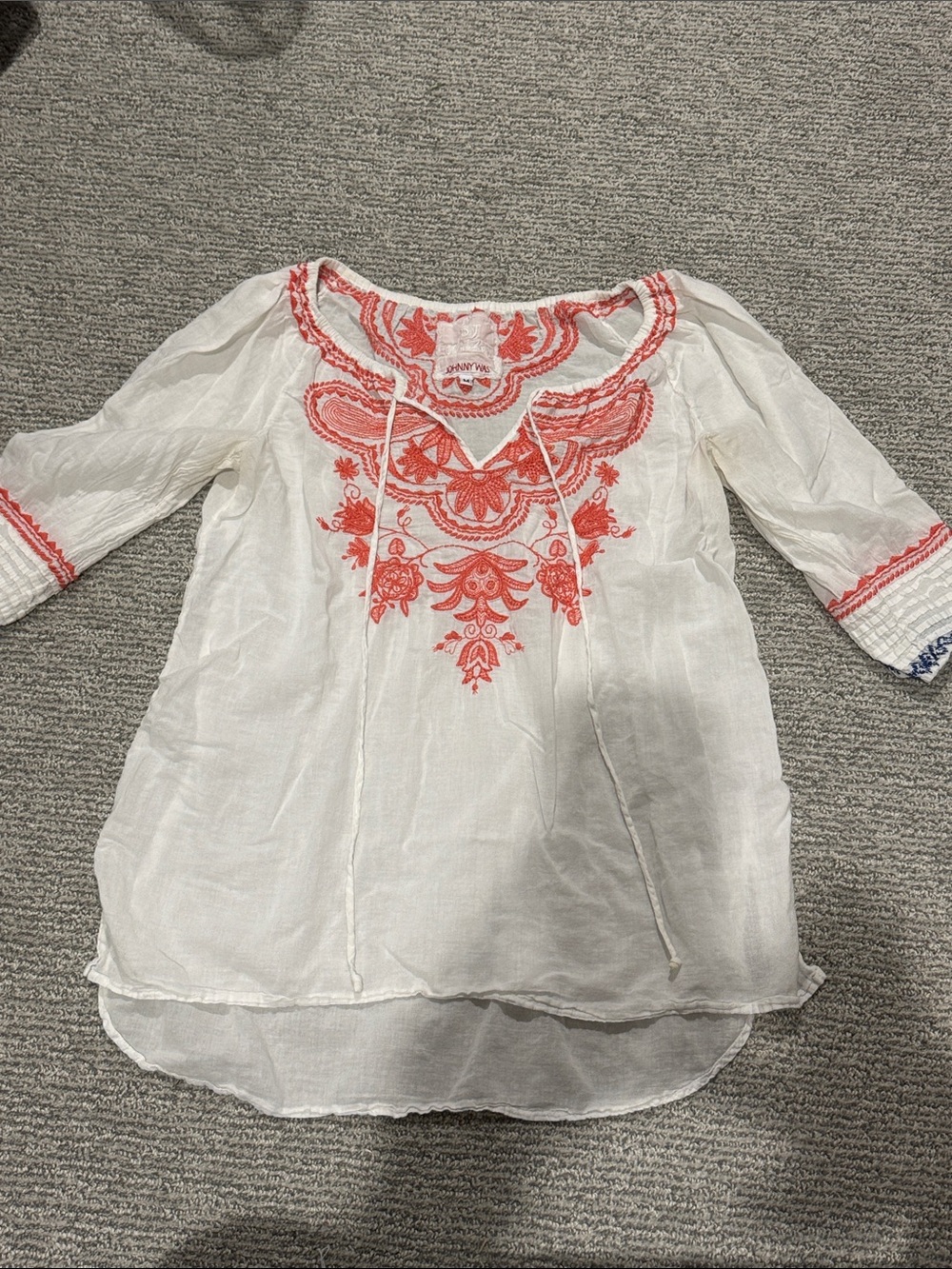 Johnny Was White Tunic with Coral Embroidery